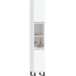 vidaXL - Kolomkast met 2 deuren 2 vakken - Wit - Hout en ijzer - 30x30x190 cm