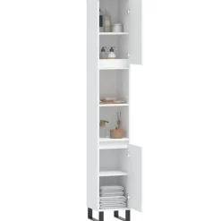 vidaXL - Kolomkast met 2 deuren 2 vakken - Wit - Hout en ijzer - 30x30x190 cm