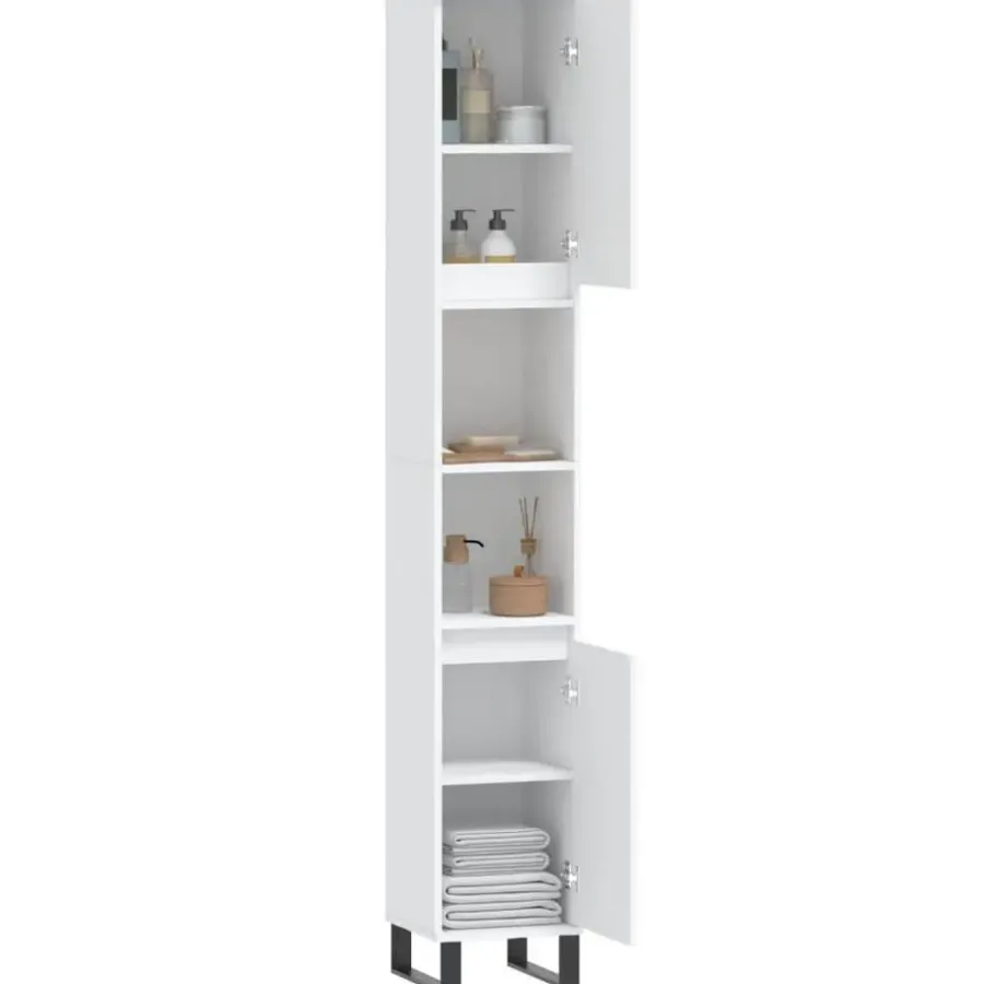 vidaXL - Kolomkast met 2 deuren 2 vakken - Wit - Hout en ijzer - 30x30x190 cm