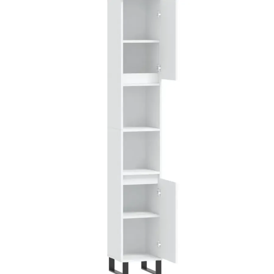 vidaXL - Kolomkast met 2 deuren 2 vakken - Wit - Hout en ijzer - 30x30x190 cm