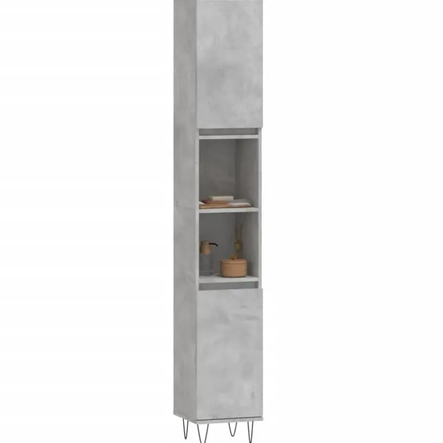 Hoge Kasten-vidaXL - Kolomkast met 2 deuren - Betongrijs - Hout en ijzer - 30x30x190 cm
