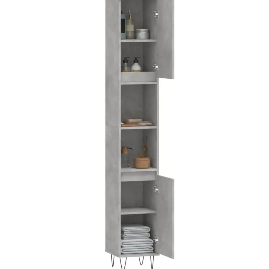 Hoge Kasten-vidaXL - Kolomkast met 2 deuren - Betongrijs - Hout en ijzer - 30x30x190 cm