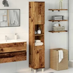 vidaXL - Kolomkast met 2 deuren 2 vakken oud hout - Bewerkt hout - 30x30x179 cm