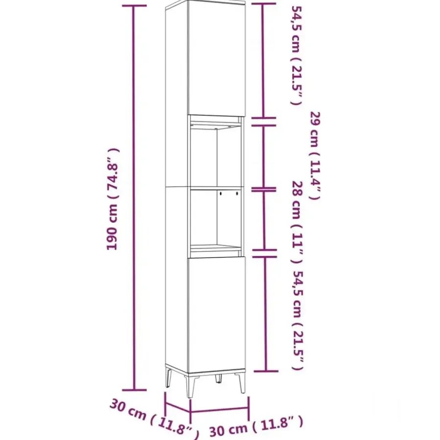 Hoge Kasten-vidaXL - Kolomkast met 2 deuren 2 vakken - Zwart - Bewerkt hout - 30x30x190 cm