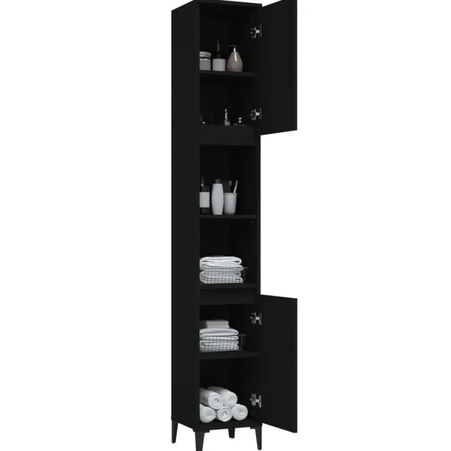 Hoge Kasten-vidaXL - Kolomkast met 2 deuren 2 vakken - Zwart - Bewerkt hout - 30x30x190 cm