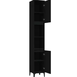 Hoge Kasten-vidaXL - Kolomkast met 2 deuren 2 vakken - Zwart - Bewerkt hout - 30x30x190 cm
