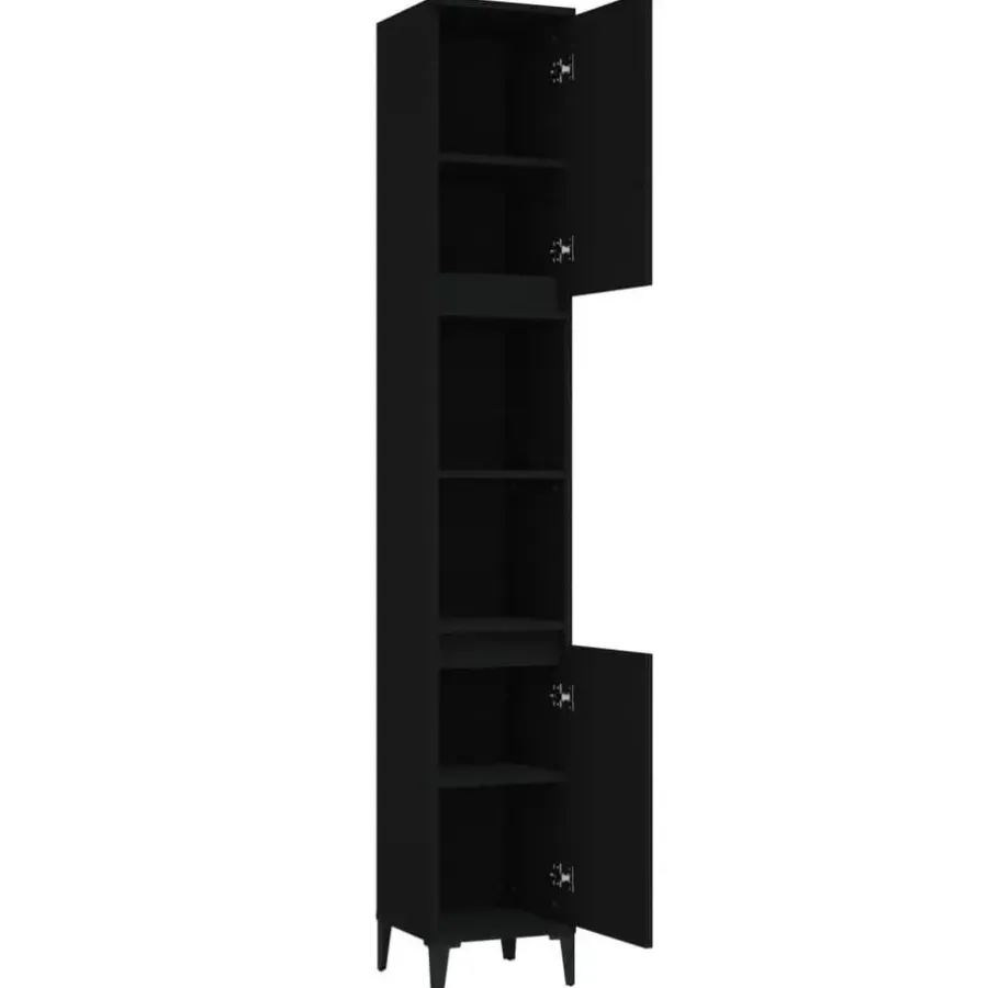 Hoge Kasten-vidaXL - Kolomkast met 2 deuren 2 vakken - Zwart - Bewerkt hout - 30x30x190 cm