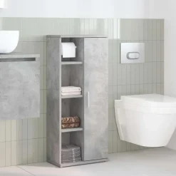 vidaXL - Kolomkast met rolhouder - Betongrijs - Bewerkt hout - 39x22x90 cm