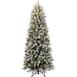 Kerstbomen-vidaXL - Kunstkerstboom met 150 LED's en sneeuw 150 cm - Groen en wit - PVC