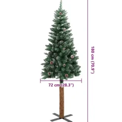 vidaXL - Kunstkerstboom met zwarte ballen 180 cm - Groen en wit - PVC en hout