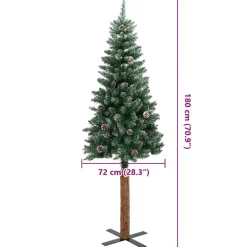 vidaXL - Kunstkerstboom met zwarte ballen 180 cm - Groen en wit - PVC en hout