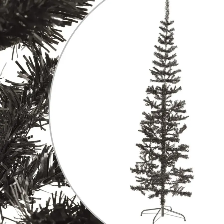 Kerstbomen-vidaXL - Kunstkerstboom met 486 tips en staal standaard 240 cm - Zwart - PVC