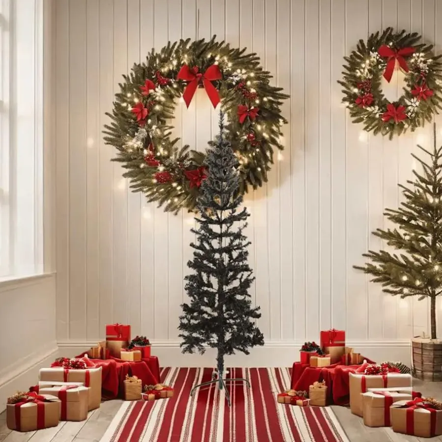 Kerstbomen-vidaXL - Kunstkerstboom met 265 tips en staal standaard 150 cm - Zwart - PVC