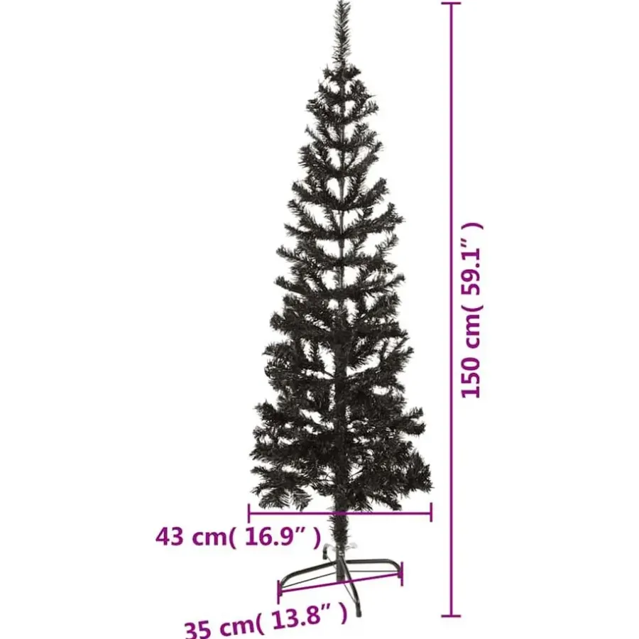 Kerstbomen-vidaXL - Kunstkerstboom met 265 tips en staal standaard 150 cm - Zwart - PVC