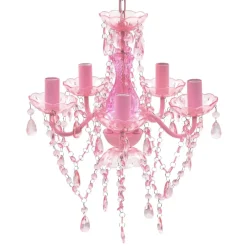 Kroonluchters-vidaXL - Kunstmatige Kristallen Glazen Plafondlamp - Roze - Glas