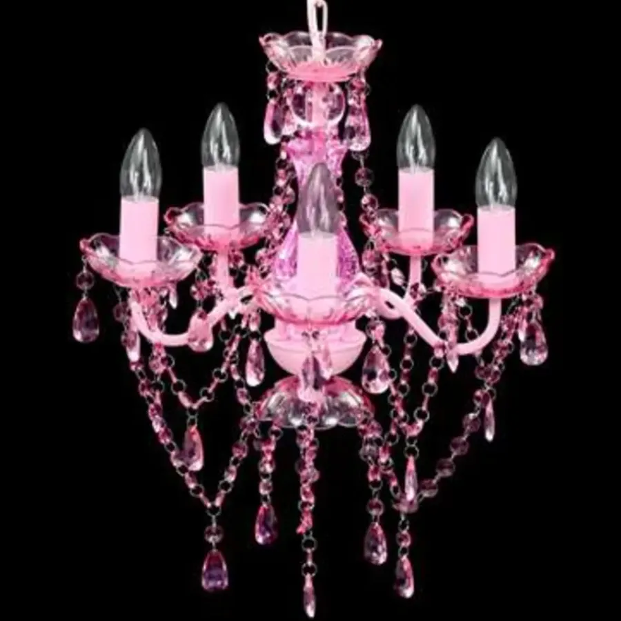 Kroonluchters-vidaXL - Kunstmatige Kristallen Glazen Plafondlamp - Roze - Glas