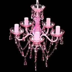 Kroonluchters-vidaXL - Kunstmatige Kristallen Glazen Plafondlamp - Roze - Glas