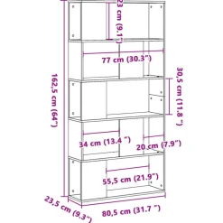 Boekenkasten|Boekenkasten-vidaXL - 5-laags Boekenkast - Wit - Bewerkt hout - 80.5x23.5x162.5 cm