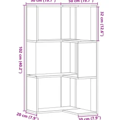 Boekenkasten|Boekenkasten-vidaXL - 3-laags Hoekboekenkast - Wit - Bewerkt hout - 50x50x102 cm
