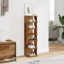 Schoenenkasten-vidaXL - 6-laags Schoenenkast 6 paar - Oud hout - 28x27x102 cm
