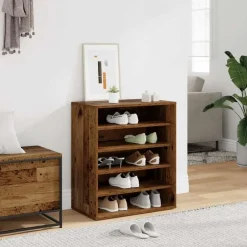Schoenenkasten-vidaXL - 5-laags Schoenenkast 10 paar - Oud hout - 60x35x70 cm