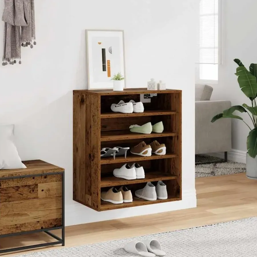 Schoenenkasten-vidaXL - 5-laags Schoenenkast 10 paar - Oud hout - 60x35x70 cm