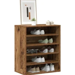 Schoenenkasten-vidaXL - 5-laags Schoenenkast 10 paar - Oud hout - 60x35x70 cm