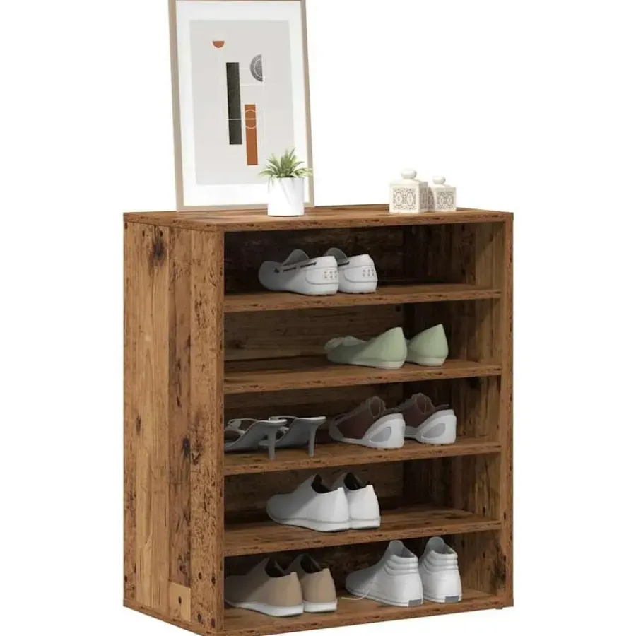 Schoenenkasten-vidaXL - 5-laags Schoenenkast 10 paar - Oud hout - 60x35x70 cm