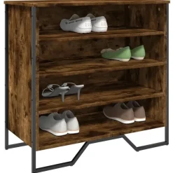 Schoenenkasten-vidaXL - 4-laags Schoenenkast 12 paar - Gerookt eiken - Hout - 80x38x78 cm