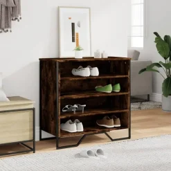 Schoenenkasten-vidaXL - 4-laags Schoenenkast 12 paar - Gerookt eiken - Hout - 80x38x78 cm