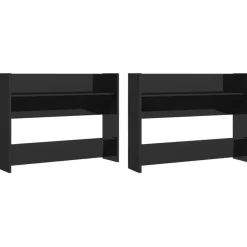 Schoenenkasten-vidaXL - 2-laags Wandshoenenkasten 6 paar - Zwart - 80x18x60 cm - Set van 2