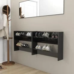 Schoenenkasten-vidaXL - 2-laags Wandshoenenkasten 6 paar - Zwart - 80x18x60 cm - Set van 2