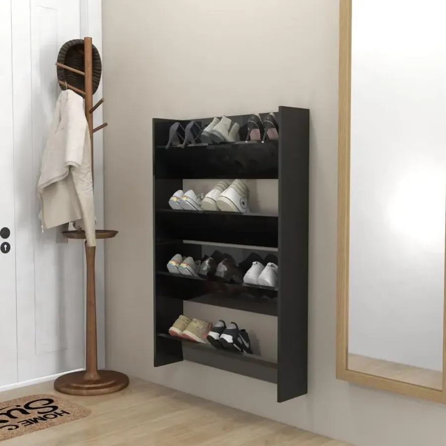 Schoenenkasten-vidaXL - 2-laags Wandshoenenkasten 6 paar - Zwart - 80x18x60 cm - Set van 2