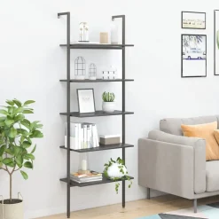 Wandrekken-vidaXL - Ladderrek - Zwart - Bewerkt hout