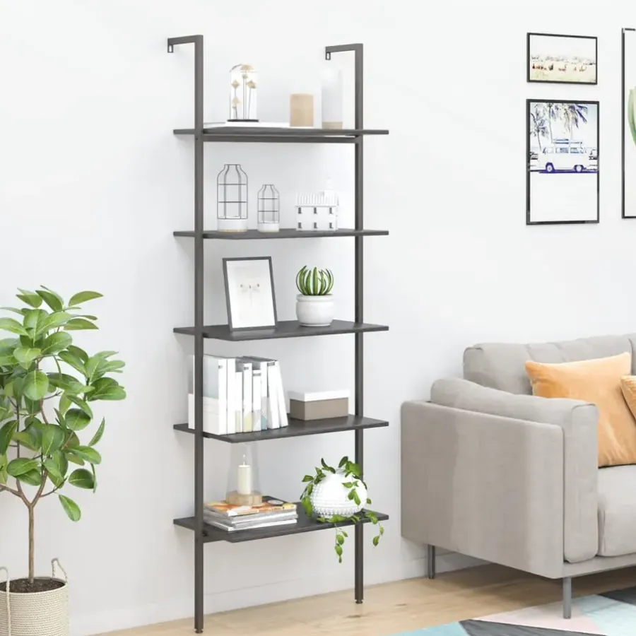 Wandrekken-vidaXL - Ladderrek - Zwart - Bewerkt hout