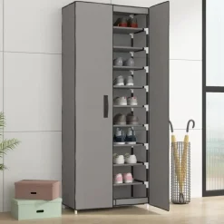 vidaXL - 10-lagen Schoenenkast met 2 deuren - Grijs - Stof - 60x30x166 cm