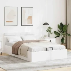 Twijfelaars-vidaXL - LED bed met opbergruimte - Hydraulisch - Wit - Kunstleer - 120x200 cm