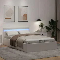 Twijfelaars-vidaXL - LED bed met opbergruimte - Hydraulisch - Wit - Kunstleer - 120x200 cm
