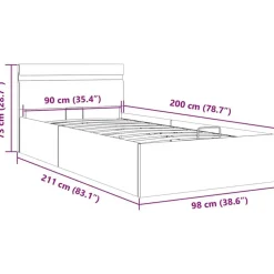 1-Persoons Bedden-vidaXL - LED bed met opbergruimte - Hydraulisch - Zwart - Kunstleer - 90x200 cm