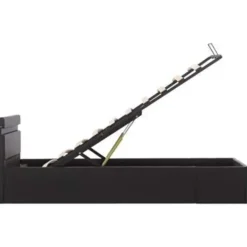 1-Persoons Bedden-vidaXL - LED bed met opbergruimte - Hydraulisch - Zwart - Kunstleer - 90x200 cm