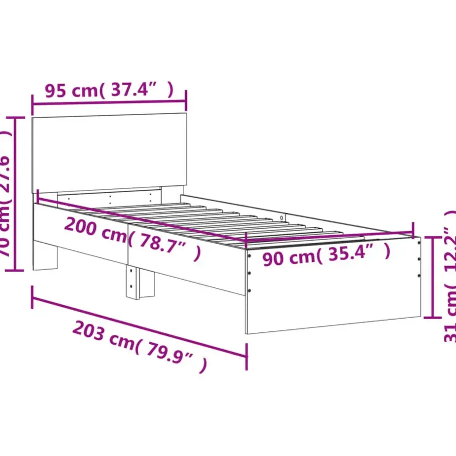 vidaXL - LED eenpersoonsbed met hoofdbord - Sonoma eiken - 90x200 cm