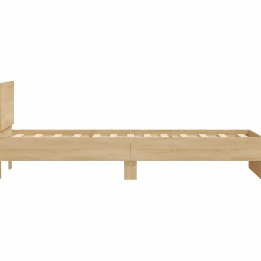 vidaXL - LED eenpersoonsbed met hoofdbord - Sonoma eiken - 90x200 cm