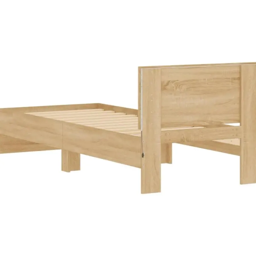 vidaXL - LED eenpersoonsbed met hoofdbord - Sonoma eiken - 90x200 cm
