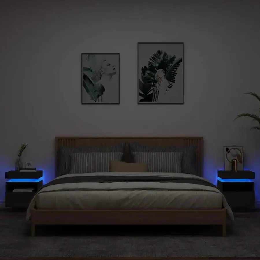 Nachtkastjes|Nachtkastjes-vidaXL - LED Nachtkastjes met lade - Zwart - Bewerkt hout - 40x39x48.5 cm - 2 st