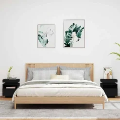 Nachtkastjes|Nachtkastjes-vidaXL - LED Nachtkastjes met lade - Zwart - Bewerkt hout - 40x39x48.5 cm - 2 st