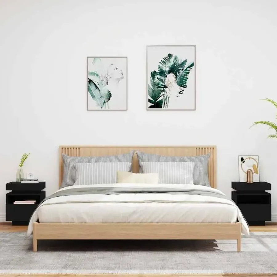 Nachtkastjes|Nachtkastjes-vidaXL - LED Nachtkastjes met lade - Zwart - Bewerkt hout - 40x39x48.5 cm - 2 st