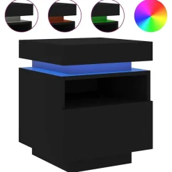Nachtkastjes|Nachtkastjes-vidaXL - LED Nachtkastjes met lade - Zwart - Bewerkt hout - 40x39x48.5 cm - 2 st