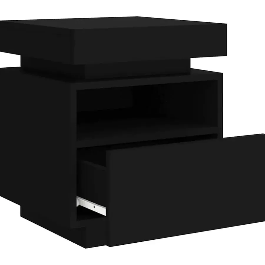 Nachtkastjes|Nachtkastjes-vidaXL - LED Nachtkastjes met lade - Zwart - Bewerkt hout - 40x39x48.5 cm - 2 st
