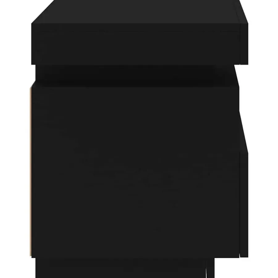Nachtkastjes|Nachtkastjes-vidaXL - LED Nachtkastjes met lade - Zwart - Bewerkt hout - 40x39x48.5 cm - 2 st