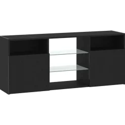 Tv Meubels-vidaXL - LED TV-meubel met 2 deuren - Zwart eiken - Hout en glas - 120x30x50 cm